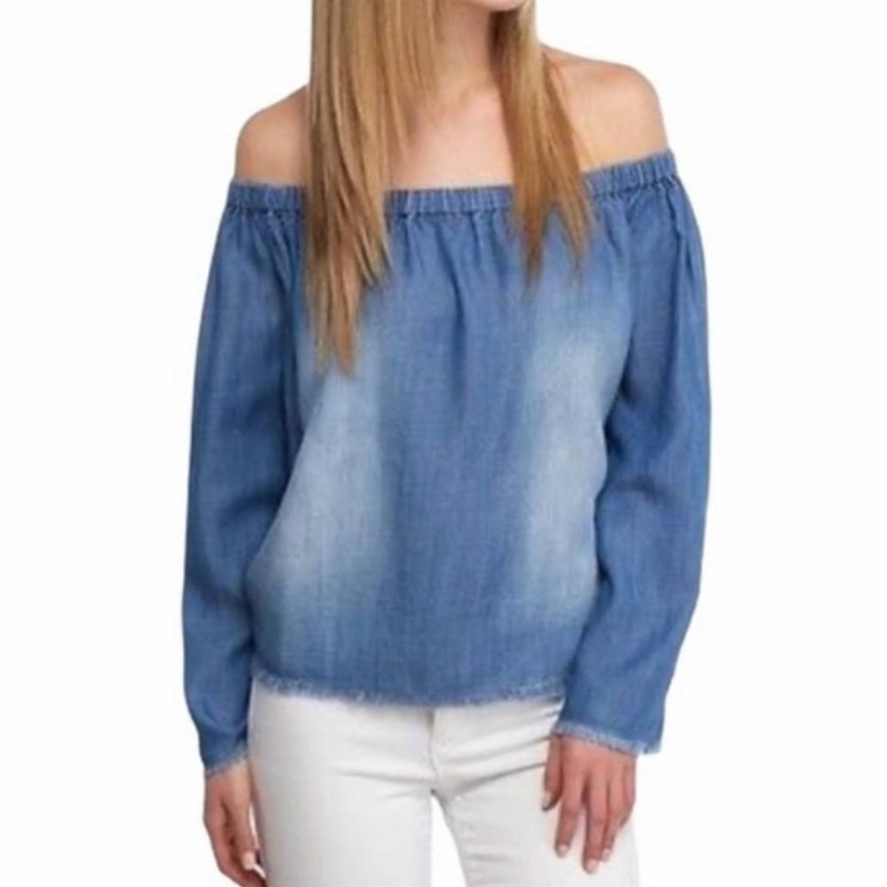 Anthropologie Cloth & Stone Blue Chambray Off Shoulder Top Size Small